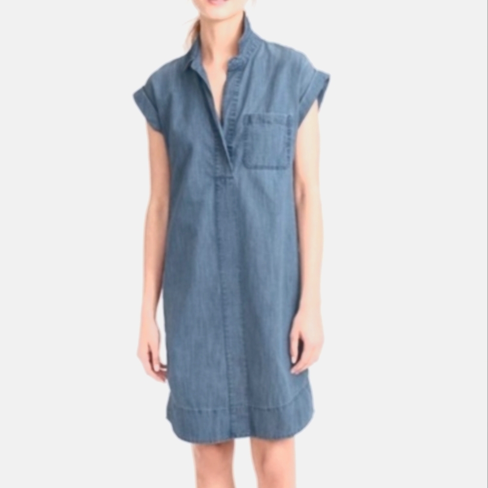J Crew Chambray Short Sleeve Dress Tall Medium